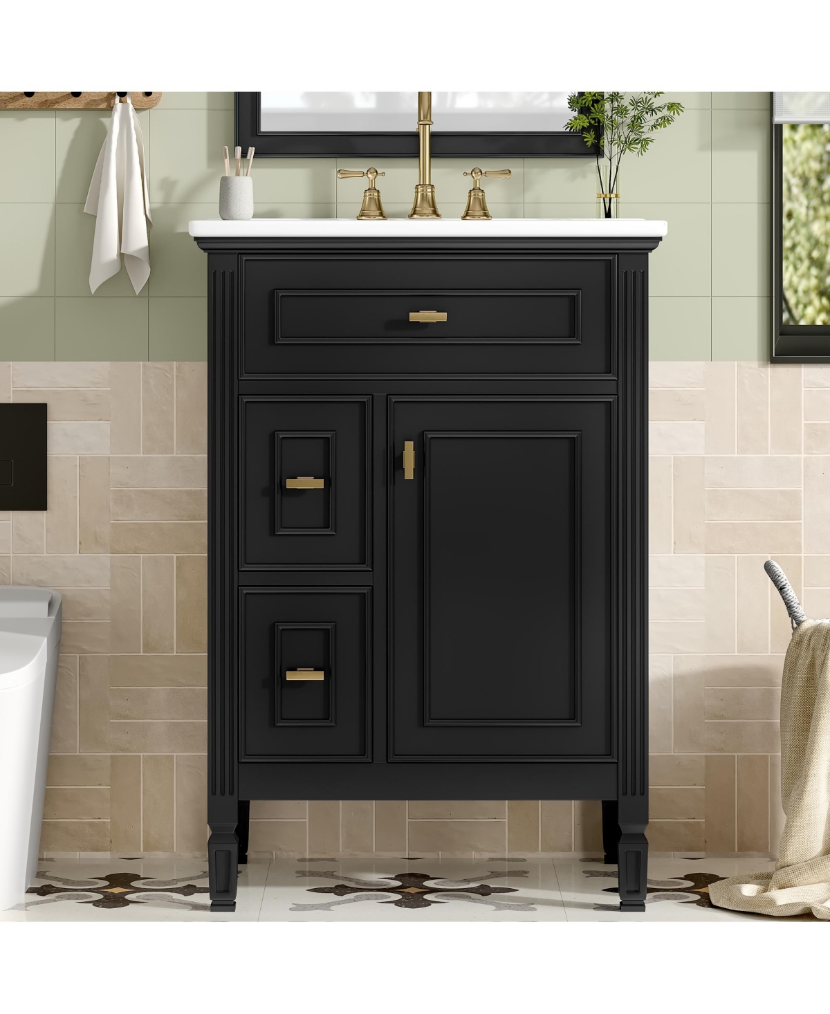 Casainc Freestanding Black Bathroom Vanity with Sink Flip Drawer and Adjustable Shelf