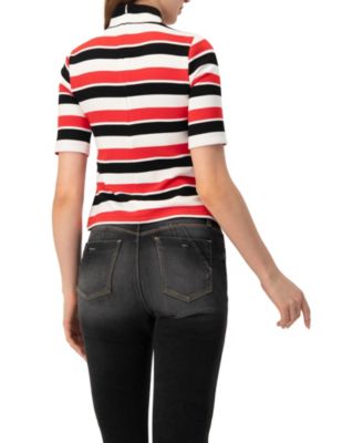 Women's Striped Mock-Neck Knit Top