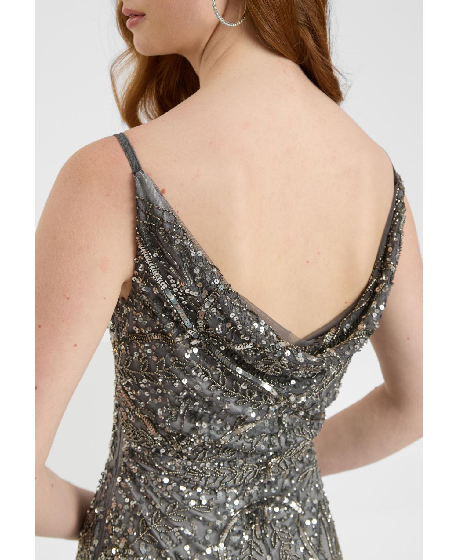 Women's Embellished Sequin Beaded Maxi Dress With Cowl Neck