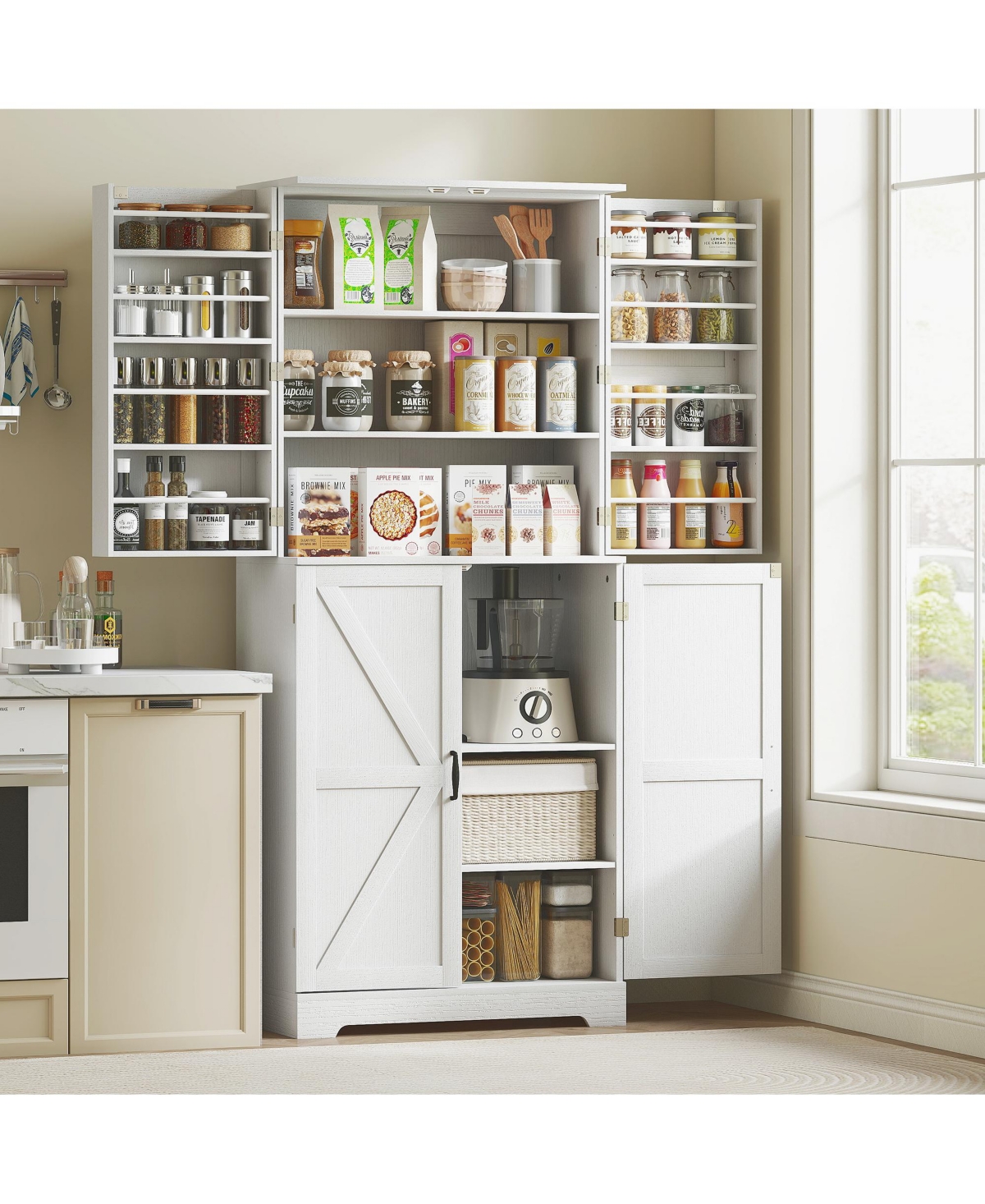 Homcom 72" Farmhouse Kitchen Pantry Cabinet, Tall Storage Cabinet,