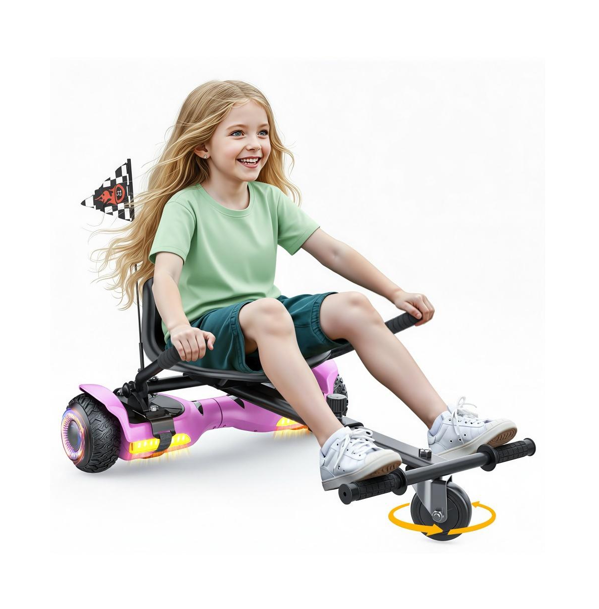 Everyfun K1+G13 Balancing Scooter with Seat Attachment for Kids or Adults with Adjustable Length, Fits 6.5" 8" 10" ,360°Swivel Wheel