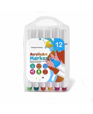 12 Colors Acrylic Paint Markers Set, Bright Colors with Strong Coverage, Quick Dry Waterproof for Artists, Adults and Beginners