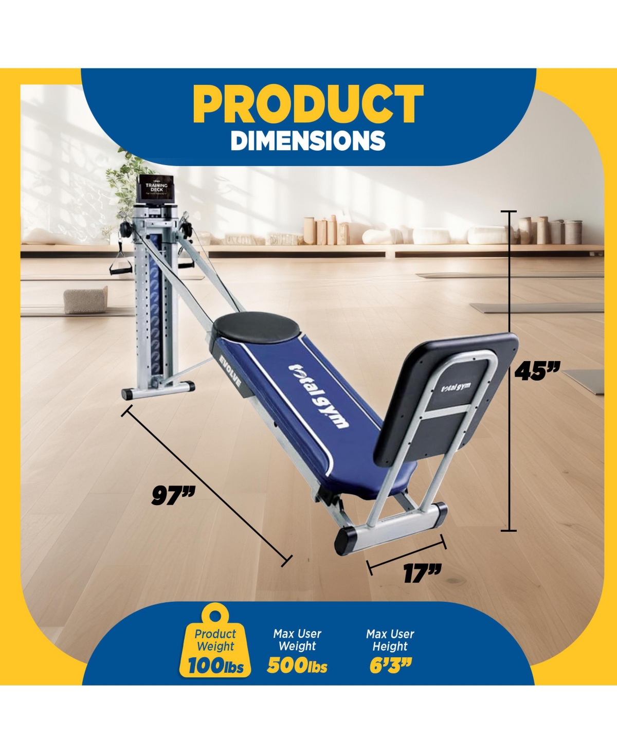 Total Gym Evolve Home Fitness Full Body Workout Exercise Equipment Machine, Blue