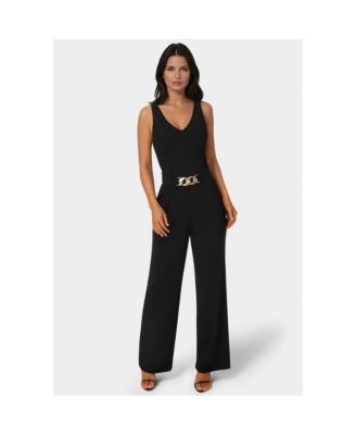 Women's Scuba Crepe V-Neck Jumpsuit with Belt