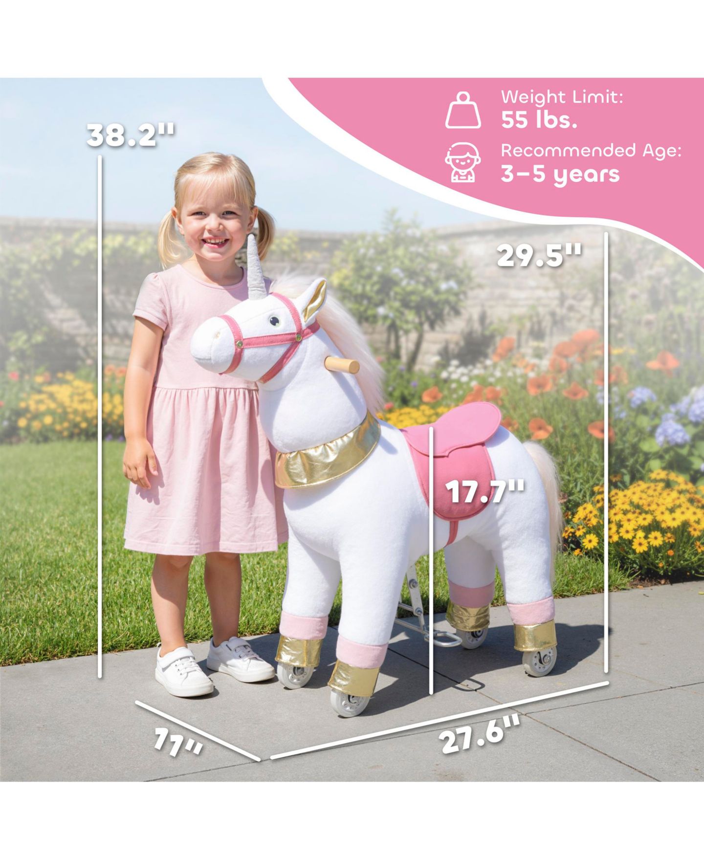 Детская мягкая игрушка Qaba Ride-On Unicorn Plush Rocking Horse, 55 lbs. Capacity, Ages 3-5, цвет: Белый — фото 3