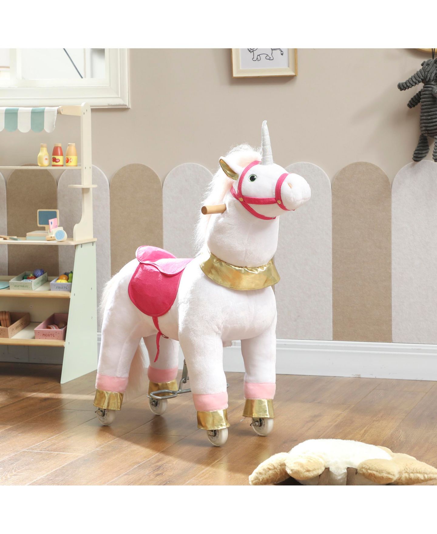 Детская мягкая игрушка Qaba Ride-On Unicorn Plush Rocking Horse, 55 lbs. Capacity, Ages 3-5, цвет: Белый — фото 9
