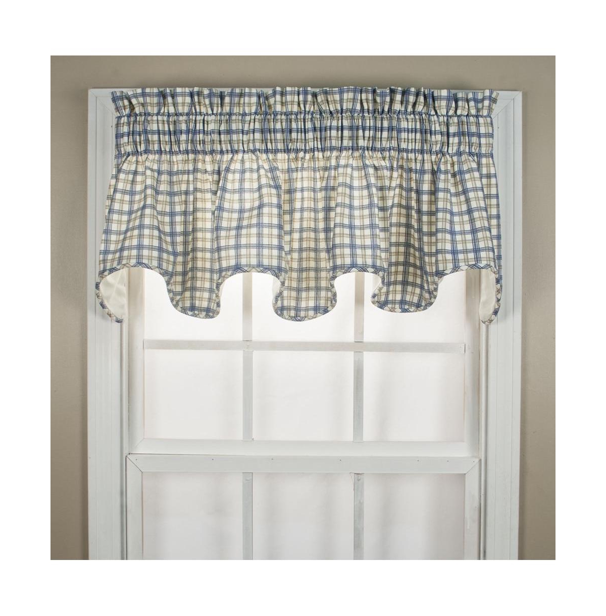 Ellis Curtain Bristol Plaid High Quality Room Darkening Natural Color Lined Scallop Window Valance - 70 x15", Blue