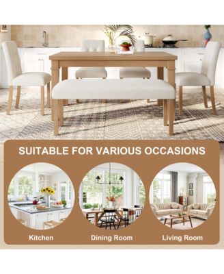 6-Piece Modern Dining Set with Rectangle Kitchen Table 4 Upholstered Chairs and Bench