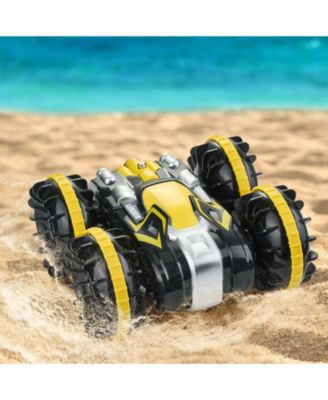 Amphibious RC Car Boat, 2.4GHz 12 km/h 4WD Waterproof Car, 360° Rotating Stunt Vehicle with 2 Batteries, Toy for Kids 6+