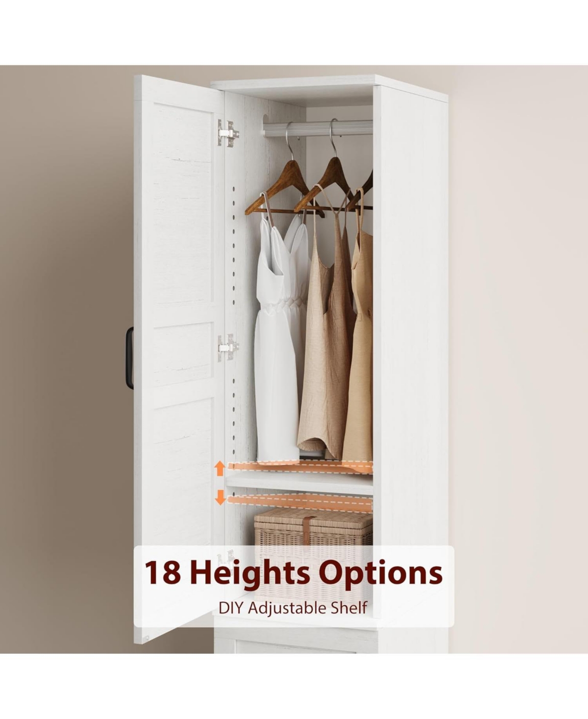 Gaomon 72" Narrow Armoire Wardrobe Closet with 2 Doors, Adjustable Shelves & Hanging Rod, Wooden Bedroom Storage Cabinet