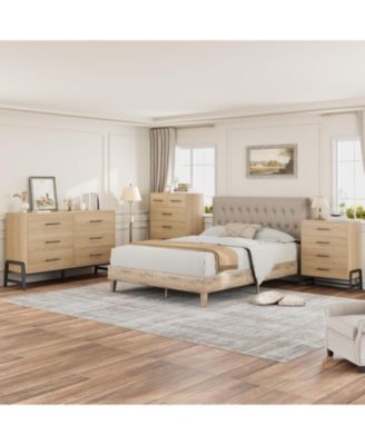 47" Tall Narrow Dresser with 6 Drawers, Farmhouse Style Wood & Steel Storage Cabinet