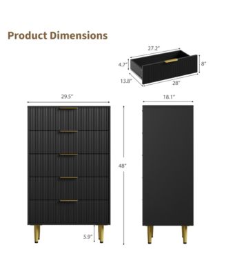 Fluted Dresser for Bedroom,Wooden Chest of Drawers with Metal Handle & Feet