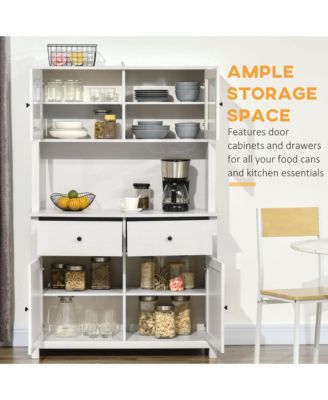 63.5" Buffet with Hutch, Kitchen Pantry W/ Shelves, Antique