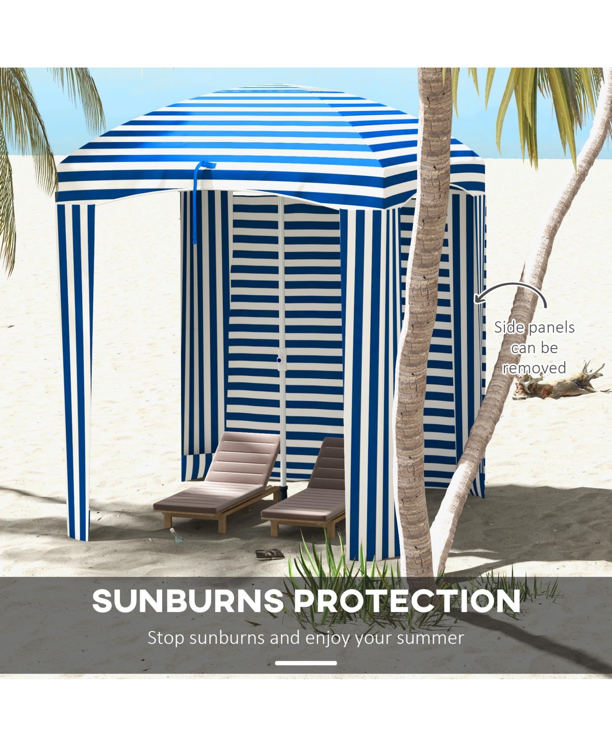 Outsunny Beach Cabana Umbrella with Bag, Windows, Stripe