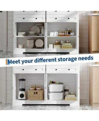 Modern Farmhouse Buffet Cabinet with Storage, Wood Large Sideboard Storage Cabinet with 4 Doors & 4 Drawers Coffee Bar.