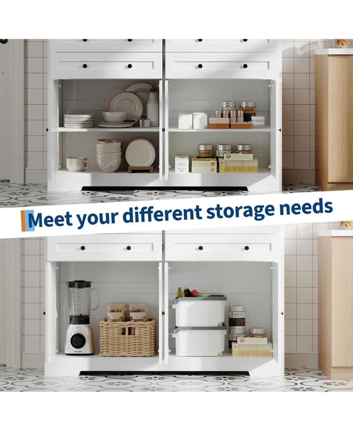 Gaomon Modern Farmhouse Buffet Cabinet with Storage, Wood Large Sideboard Storage Cabinet with 4 Doors & 4 Drawers Coffee Bar.