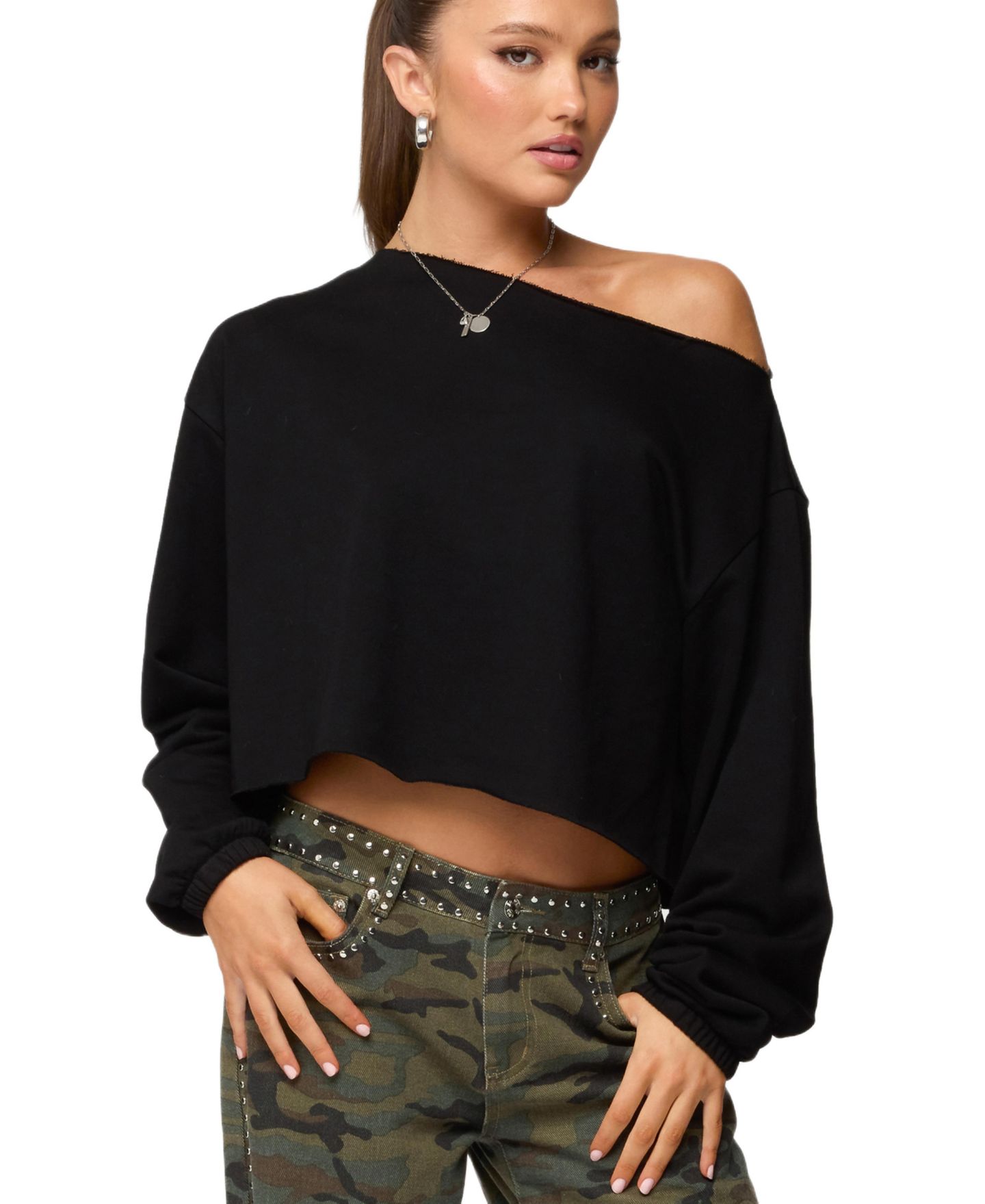 Женский свитшот Edikted Aveline Off Shoulder Light, цвет: Чёрный — фото 1