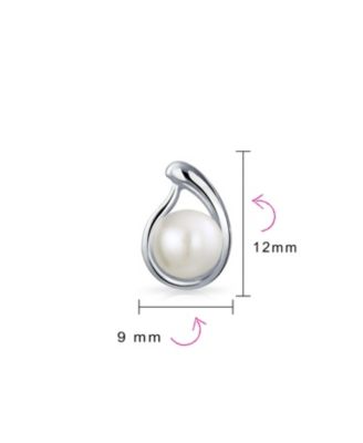 Elegant White Freshwater Button Cultured Pearl Teardrop Pear Shaped Stud Earrings Sterling Silver