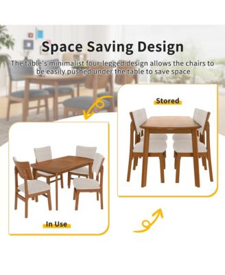 Farmhouse Dining Set for 4 with Wood Table and 4 Upholstered Chairs