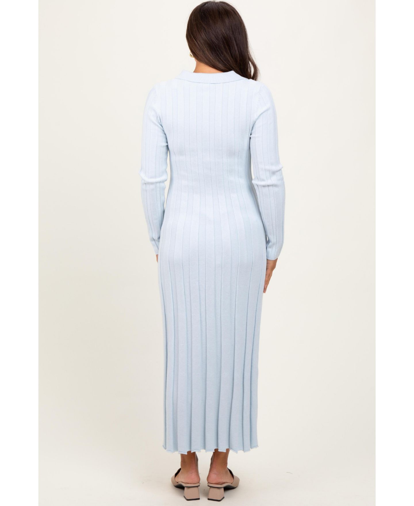 Женское платье Pinkblush Maternity Light Blue Wide Ribbed Knit Collared Midi, цвет: Светлый синий — фото 3