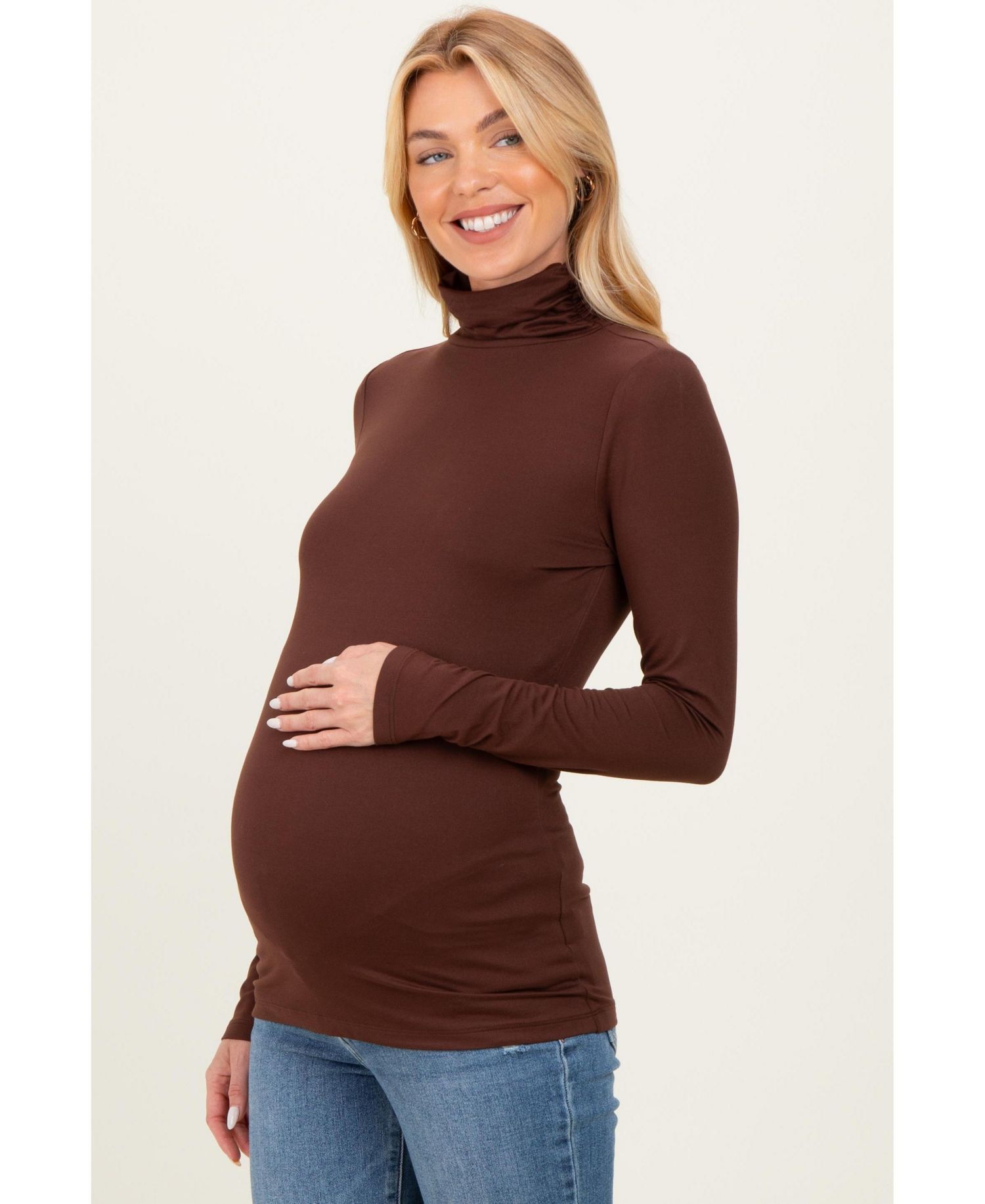 Women's Black Brushed Knit Basic Turtleneck Top
