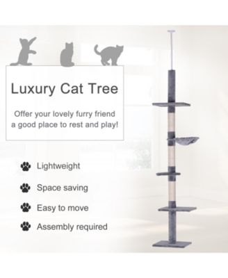 8.5' Adjustable Floor-To-Ceiling Cat Tree w/ 5 Carpet Platforms,