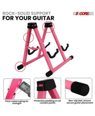Double Guitar Stand Floor Adjustable A Frame Folding Acoustic Electric Guitars Holder Stands GSS 2N1 PNK