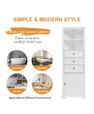 68.9"H Triangle Tall Cabinet with 3 Drawers and Adjustable Shelves for Bathroom/Living Room