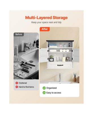Bathroom Wall Cabinet with 2 Doors, Drawer, and Shelves