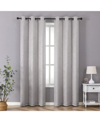 Set of 2 Leeds Floral Leaves Embossed Light Filtering Grommet Top Window Curtain Panels