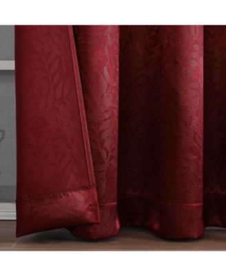 Set of 2 Leeds Floral Leaves Embossed Light Filtering Grommet Top Window Curtain Panels