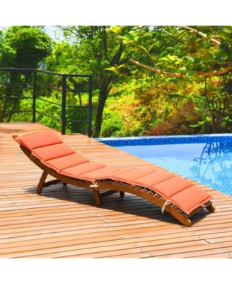 2 PCS Folding Wooden Outdoor Lounge Chair Chaise   Cushion Pad Pool Deck