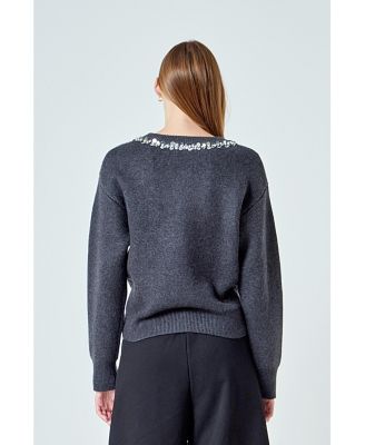 Women's Relaxed Jewel Trim Sweater