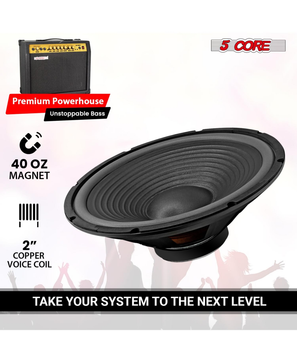 5 Core Car Subwoofer 2Pc 10" 3000W Pro Audio Deep Bass Component Sub Woofer 4Ohm Replacement Speaker