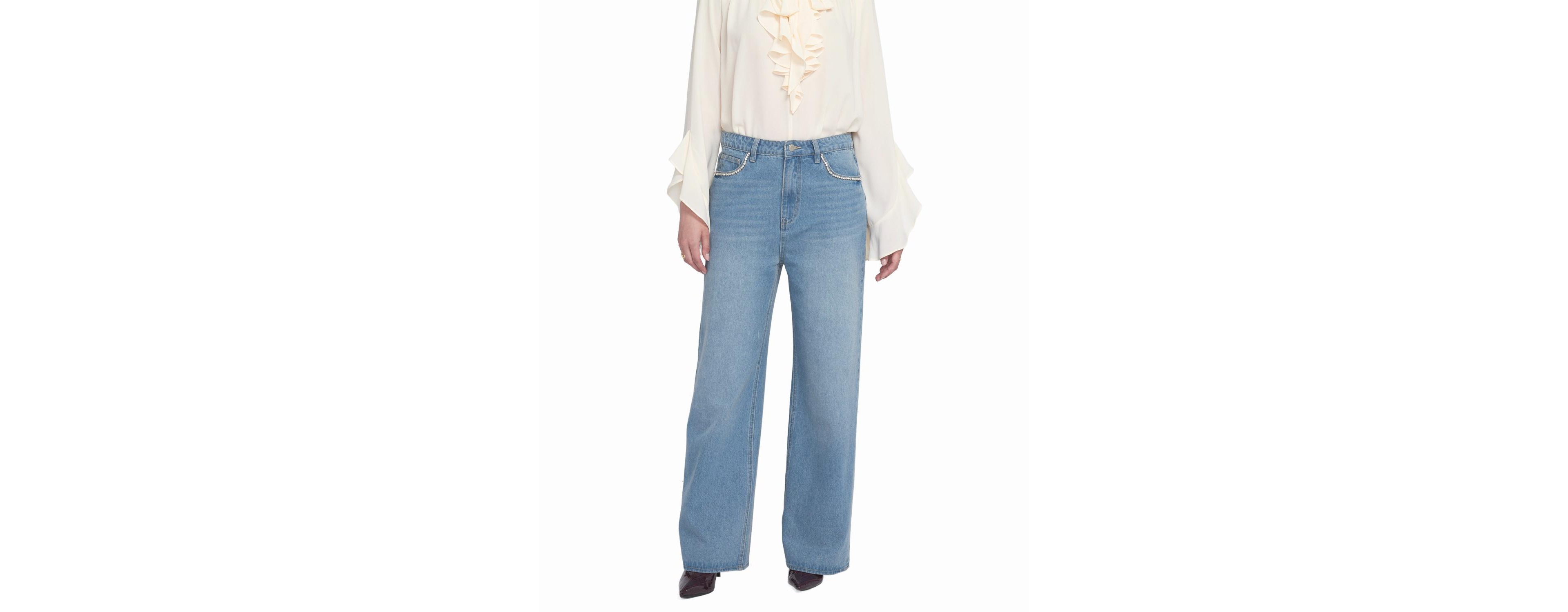 Elle Collection Women's Rhinestone Pocket Jean Wide-Leg Pants