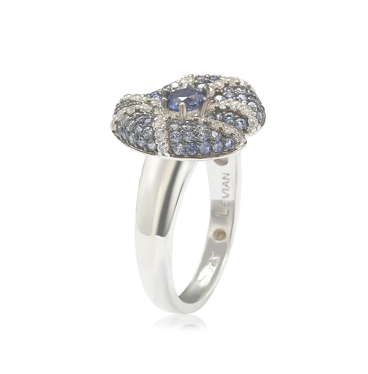 Suzy Levian New York Sterling Silver Sapphire Pave Whimsical Heart Leaf Ring