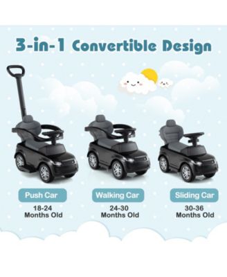 3-in-1 Push Car with Removable Handle, Guardrail, and Storage for Toddlers 18–36 Months - Black