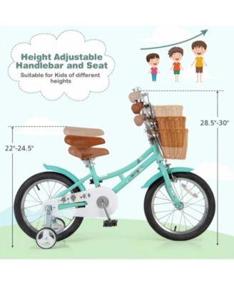 Kids Adjustable Bike with Training Wheels Basket and Bell for Ages 4 to 8