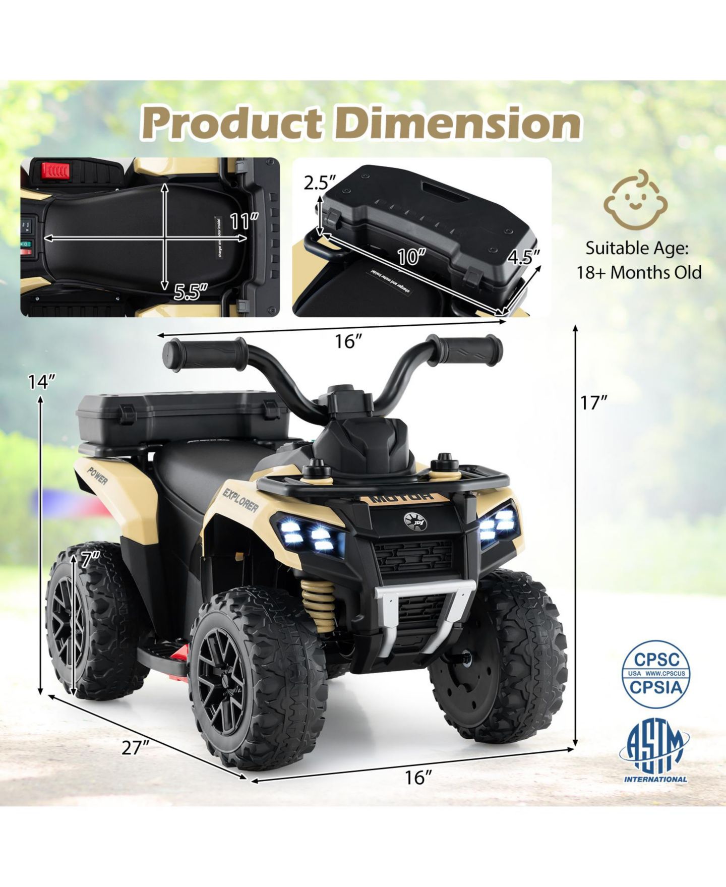 Детская игрушка HONGGE Electric Ride-On ATV with Mist Spray and Storage Box, Ages 3+, цвет: Хаки — фото 2
