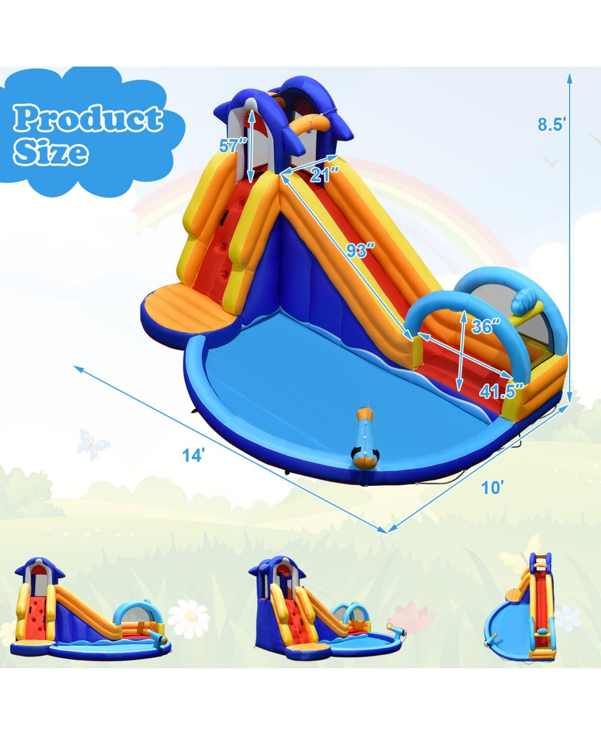 Givimo Inflatable Bouncy House with Slide and Splash Pool without Blower