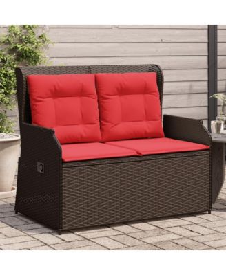 Reclining Patio Bench Brown PE rattan 2-seater Removable Covers