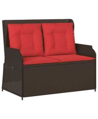 Reclining Patio Bench Brown PE rattan 2-seater Removable Covers
