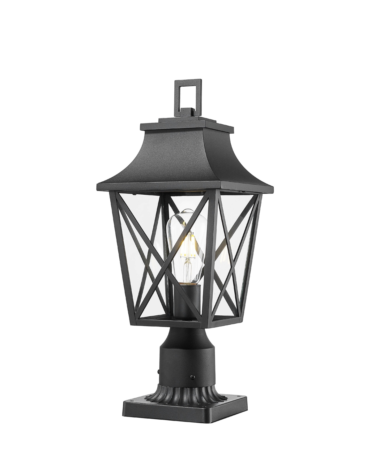 Black Outdoor Post Lantern with Pier Mount and Glass Shade