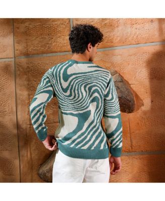 Men's Emerald Green Fluid-Jacquard Knit Pullover Sweater