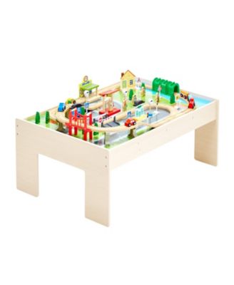 Train Table, 84 PCS Wooden Activity Table with Collapsible Bin, 3-in-1 Train Set for Playing, Drawing & Reading, Toy for Kids 3