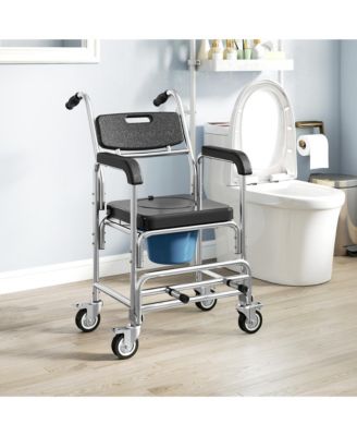 Shower Commode Wheelchair, Padded Seat, 330 lbs.,