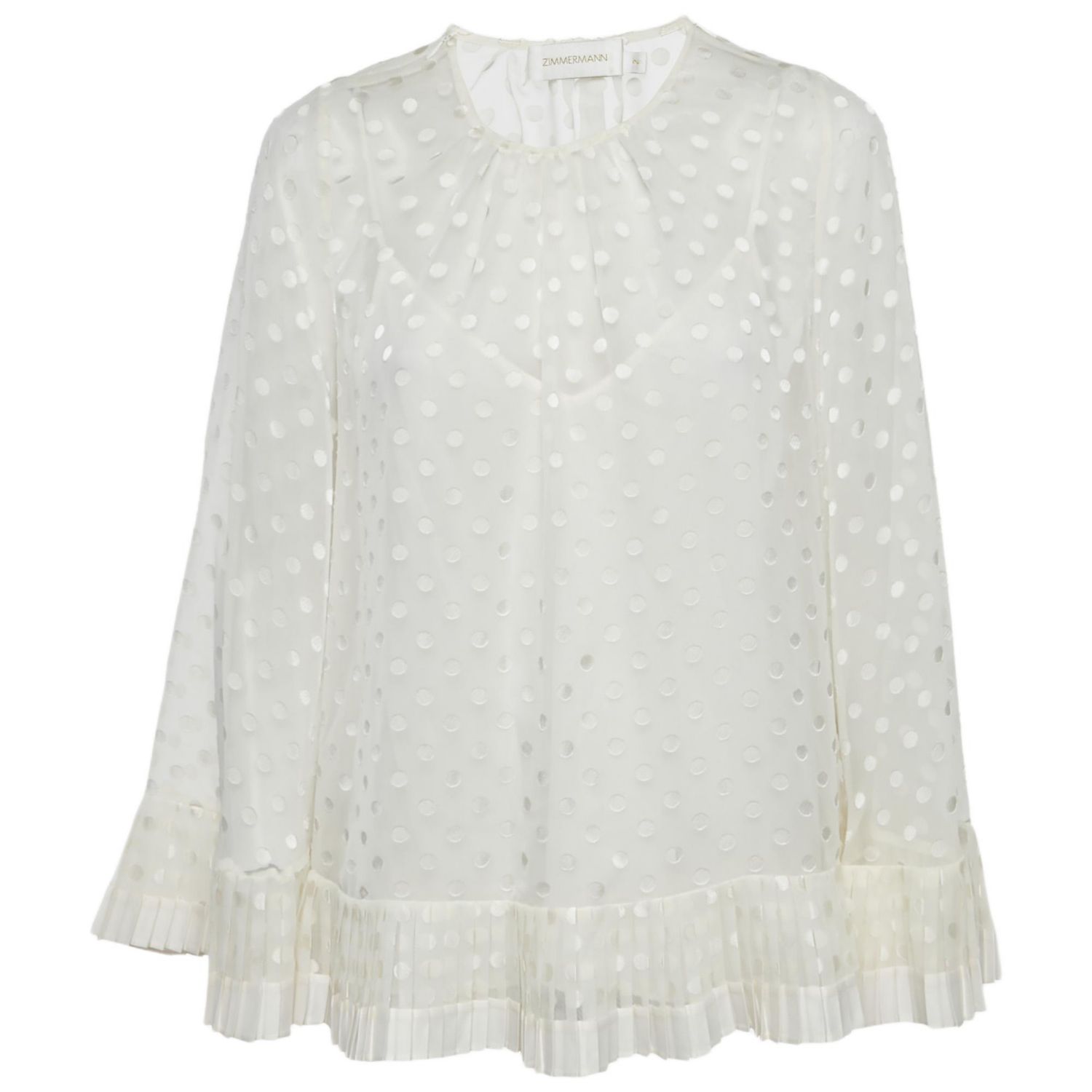 Women's Dotted Crepe Fil Coupe Pleat Detail Top