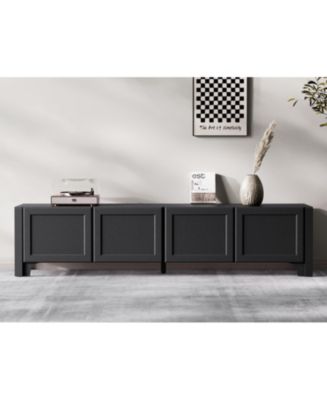 70-Inch Modern TV Stands Wood Media Console with Leather-Wrapped