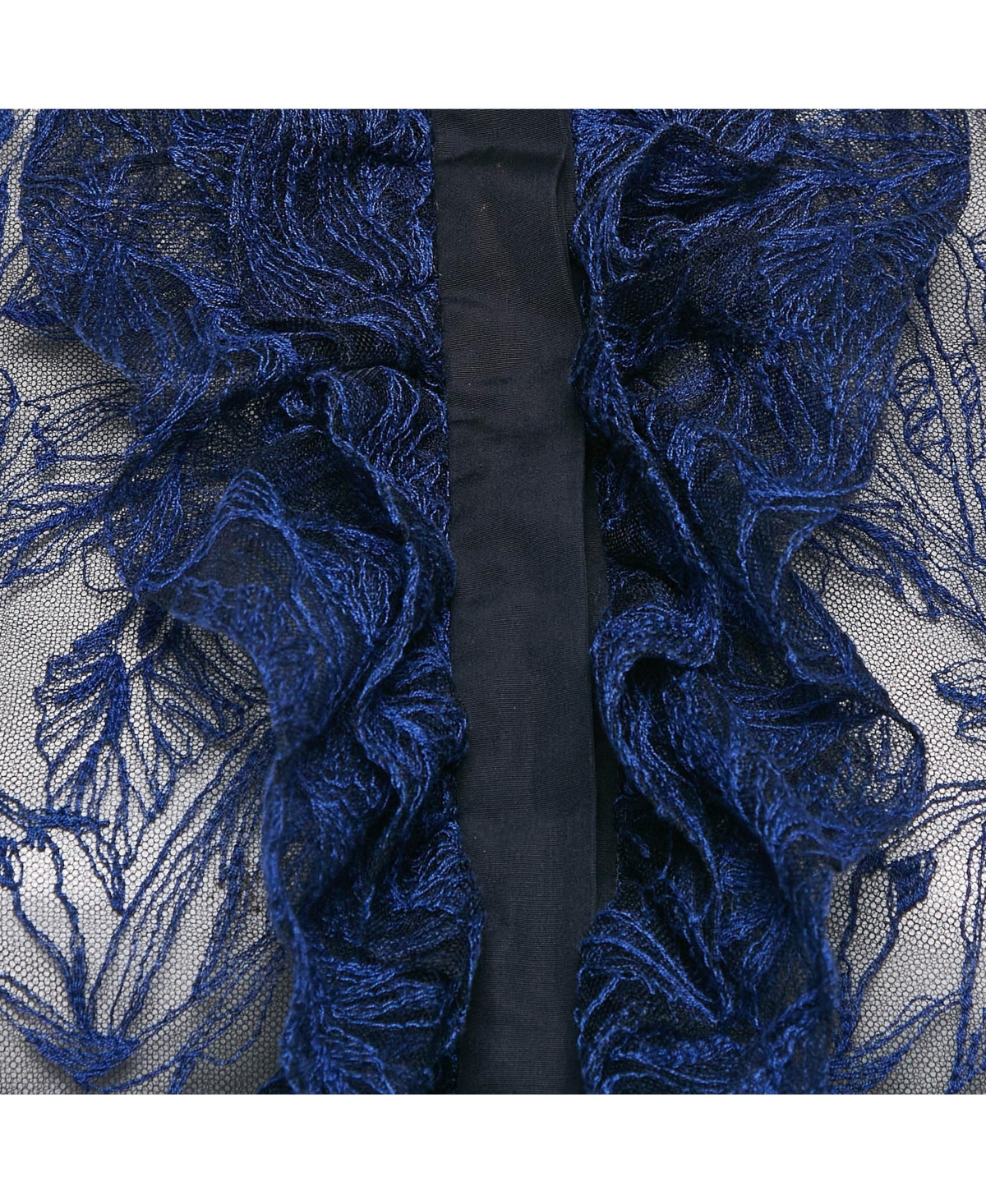 Pre-Owned Roberto Cavalli Women's Blue Embroidered Tulle Frilled Sheer Shirt