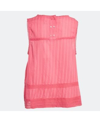 Women's Pink Cotton Lace Trimmed Sleeveless Top
